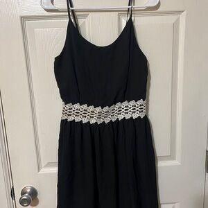finn & clover Black Dress with White Lace Detail